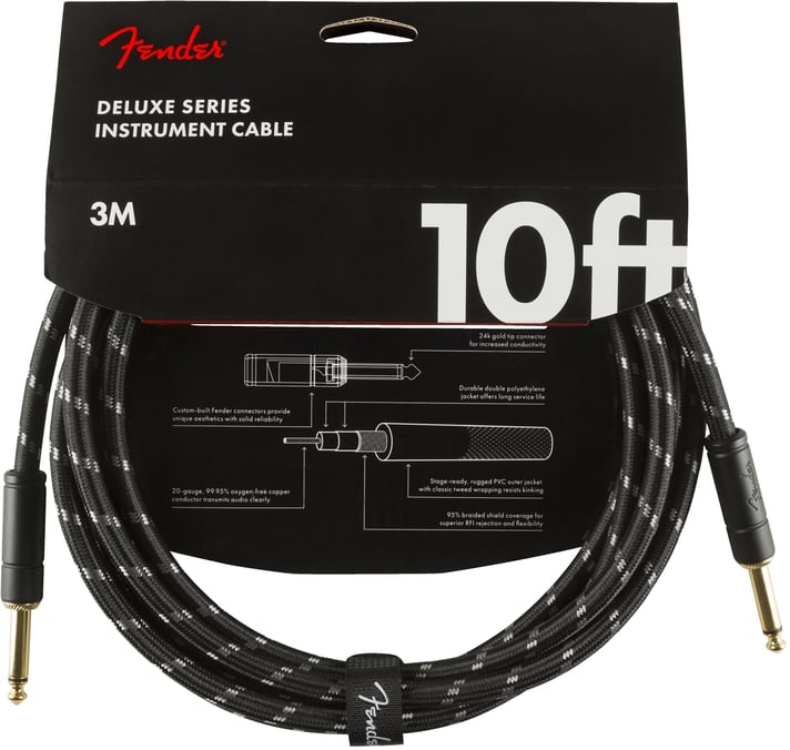 Fender Deluxe Cable 5' Black Tweed S/S